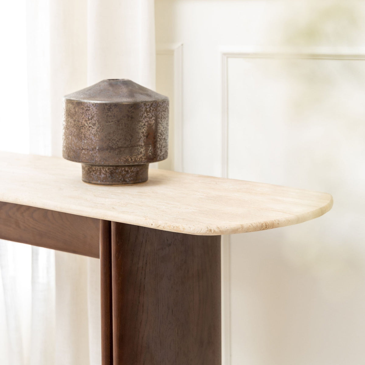 Tathra Console - Espresso Oak & Travertine - Console Tables Tolv Loom Collection Dubai