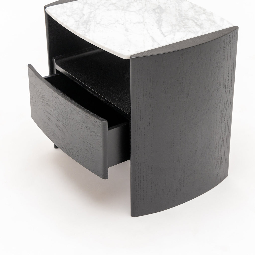 Tathra Nightstand - Black Oak & Bianca Carrara - Loom Collection