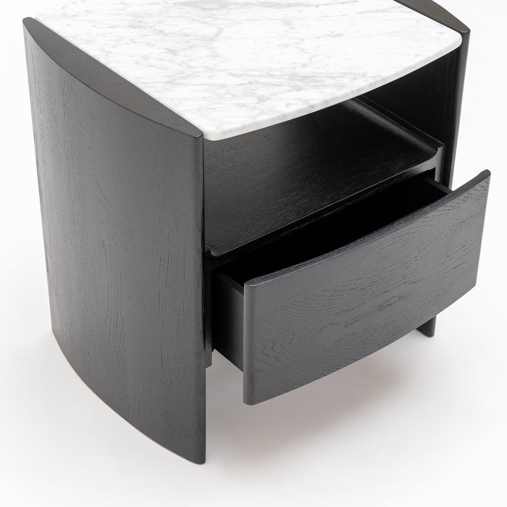 Tathra Nightstand - Black Oak & Bianca Carrara - Loom Collection