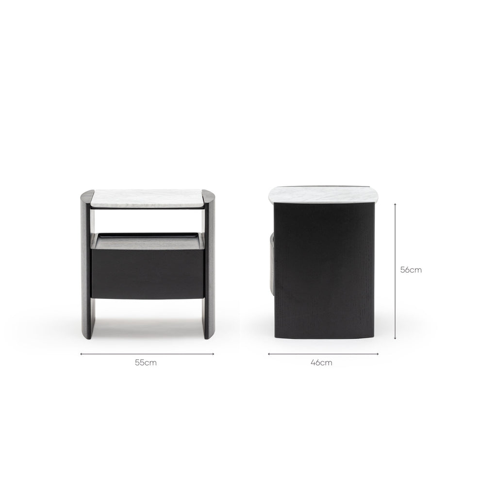 Tathra Nightstand - Black Oak & Bianca Carrara - Loom Collection