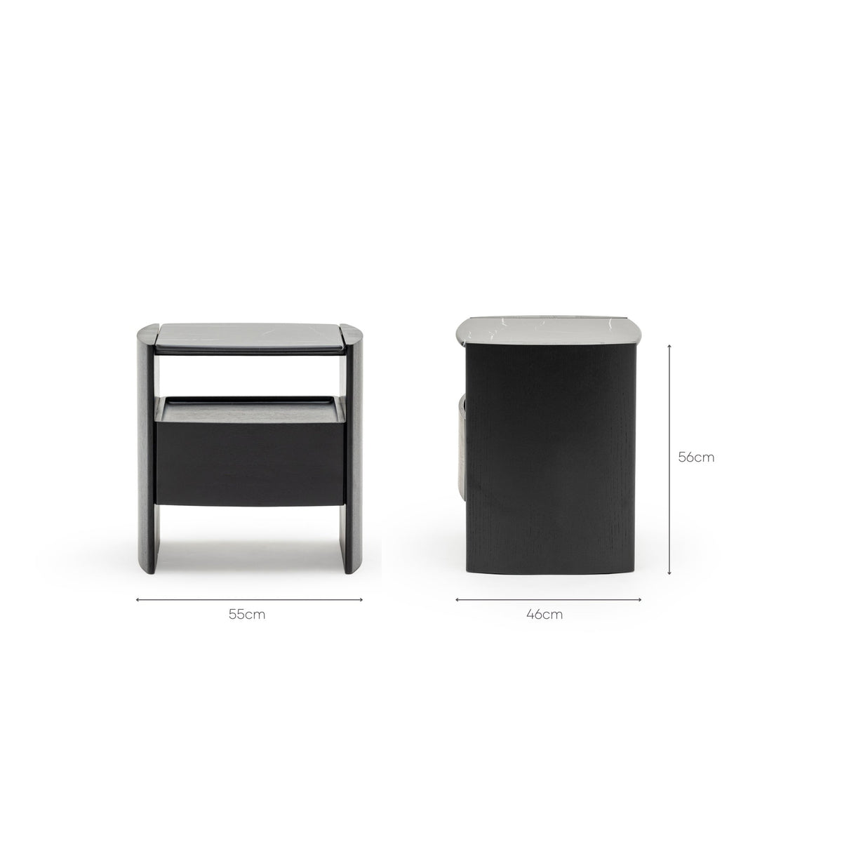 Tathra Nightstand - Black Oak & Nero Marquina