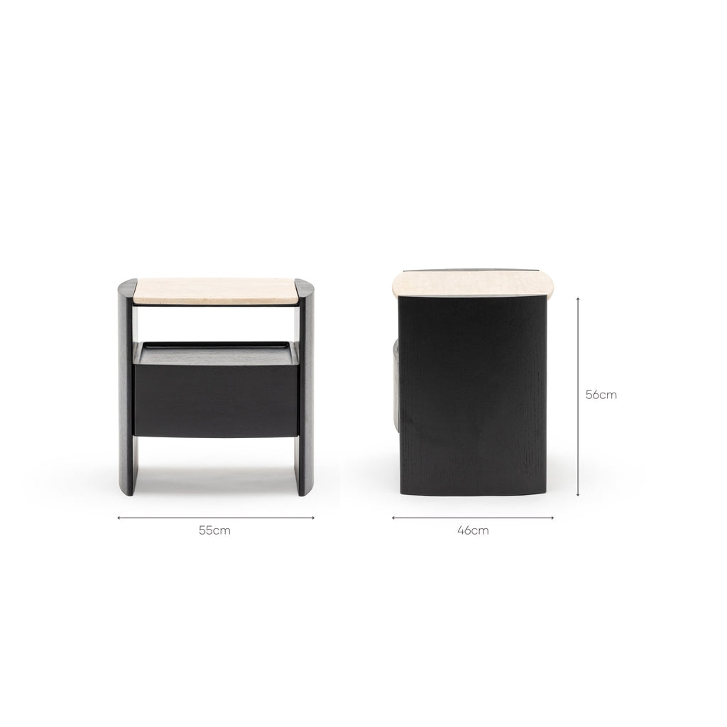 Tathra Nightstand - Black Oak & Travertine - Loom Collection