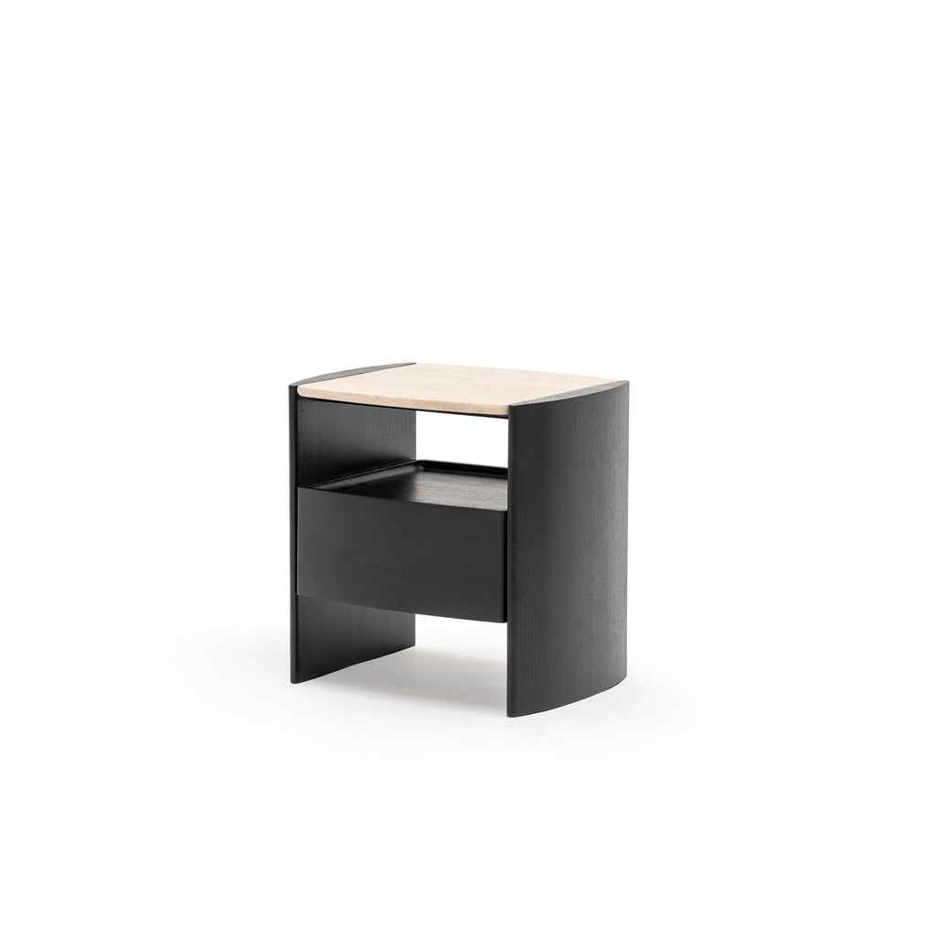 Tathra Nightstand - Black Oak & Travertine - Loom Collection