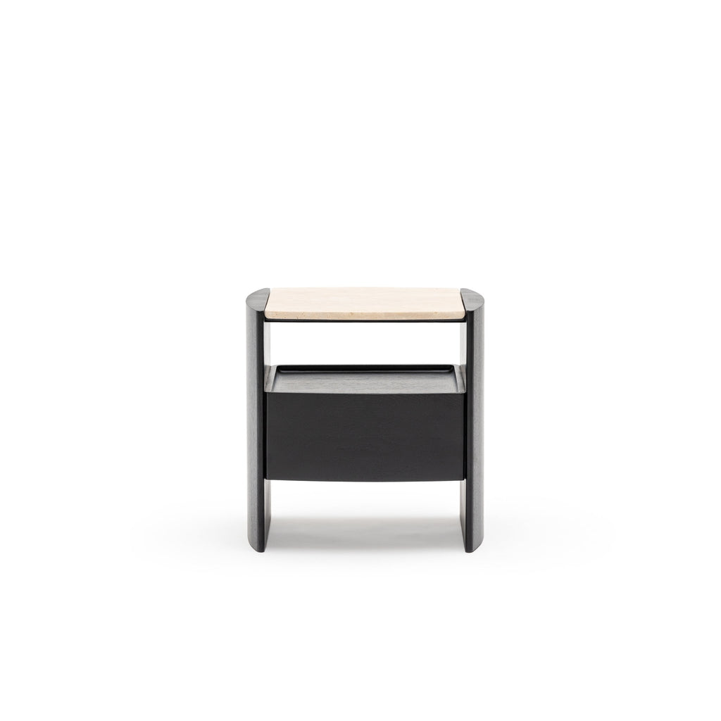 Tathra Nightstand - Black Oak & Travertine - Loom Collection