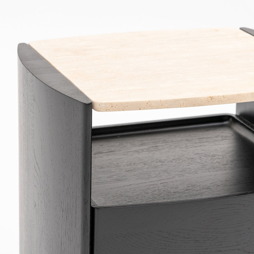 Tathra Nightstand - Black Oak & Travertine - Loom Collection