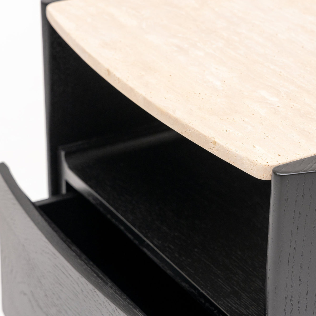 Tathra Nightstand - Black Oak & Travertine