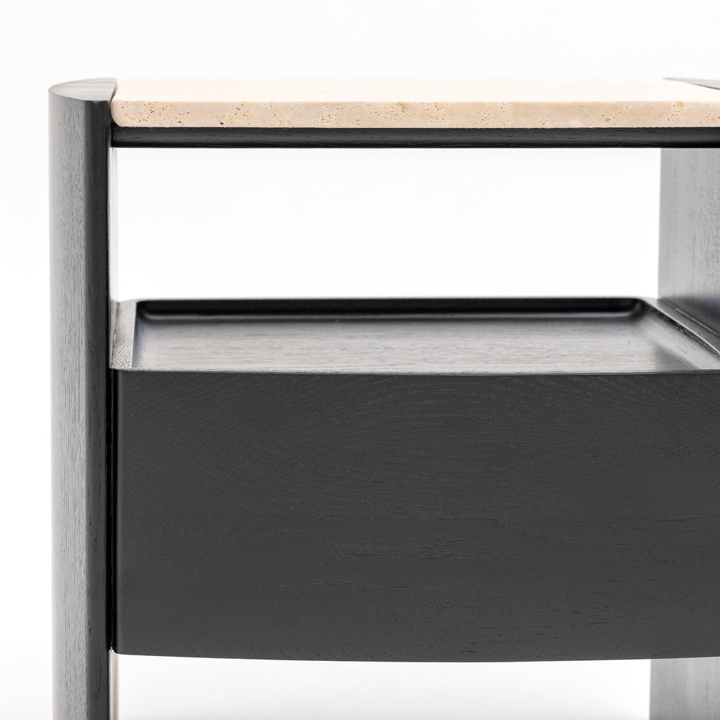 Tathra Nightstand - Black Oak & Travertine - Loom Collection