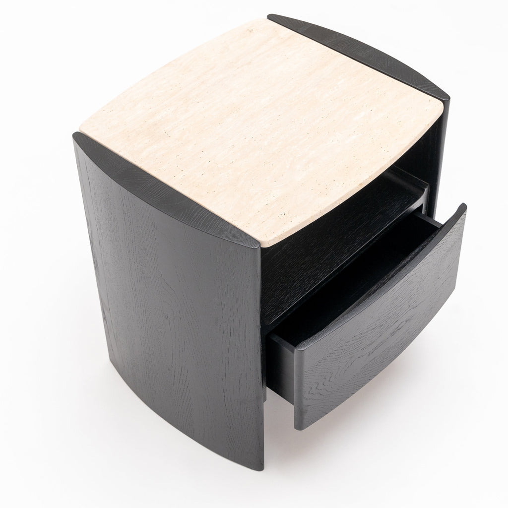 Tathra Nightstand - Black Oak & Travertine - Loom Collection