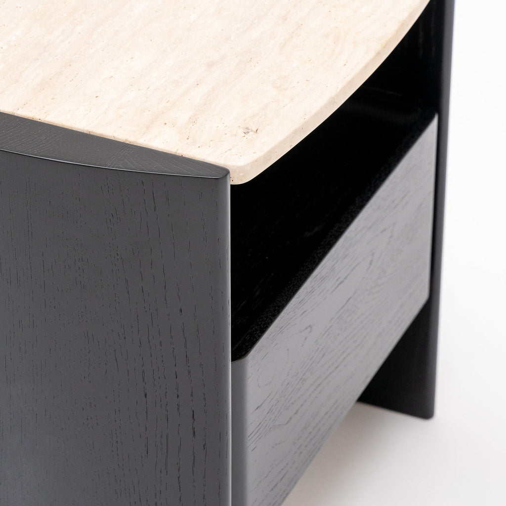 Tathra Nightstand - Black Oak & Travertine - Loom Collection