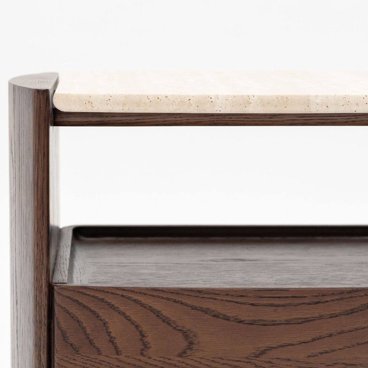 Tathra Nightstand - Espresso Oak & Travertine - Bedside Tables Tolv Loom Collection Dubai