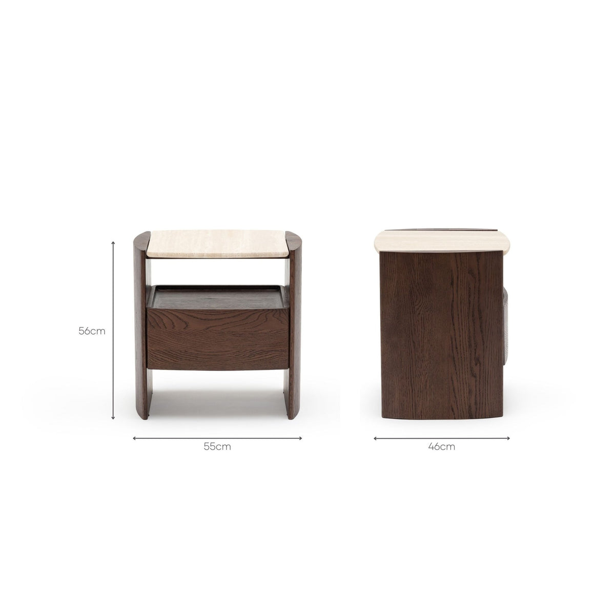 Tathra Nightstand - Espresso Oak & Travertine - Bedside Tables Tolv Loom Collection Dubai