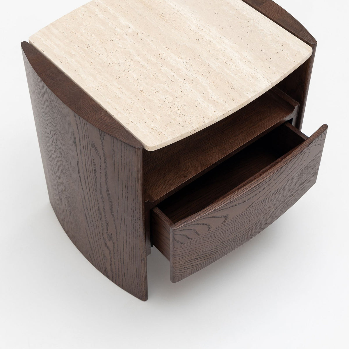 Tathra Nightstand - Espresso Oak & Travertine - Bedside Tables Tolv Loom Collection Dubai
