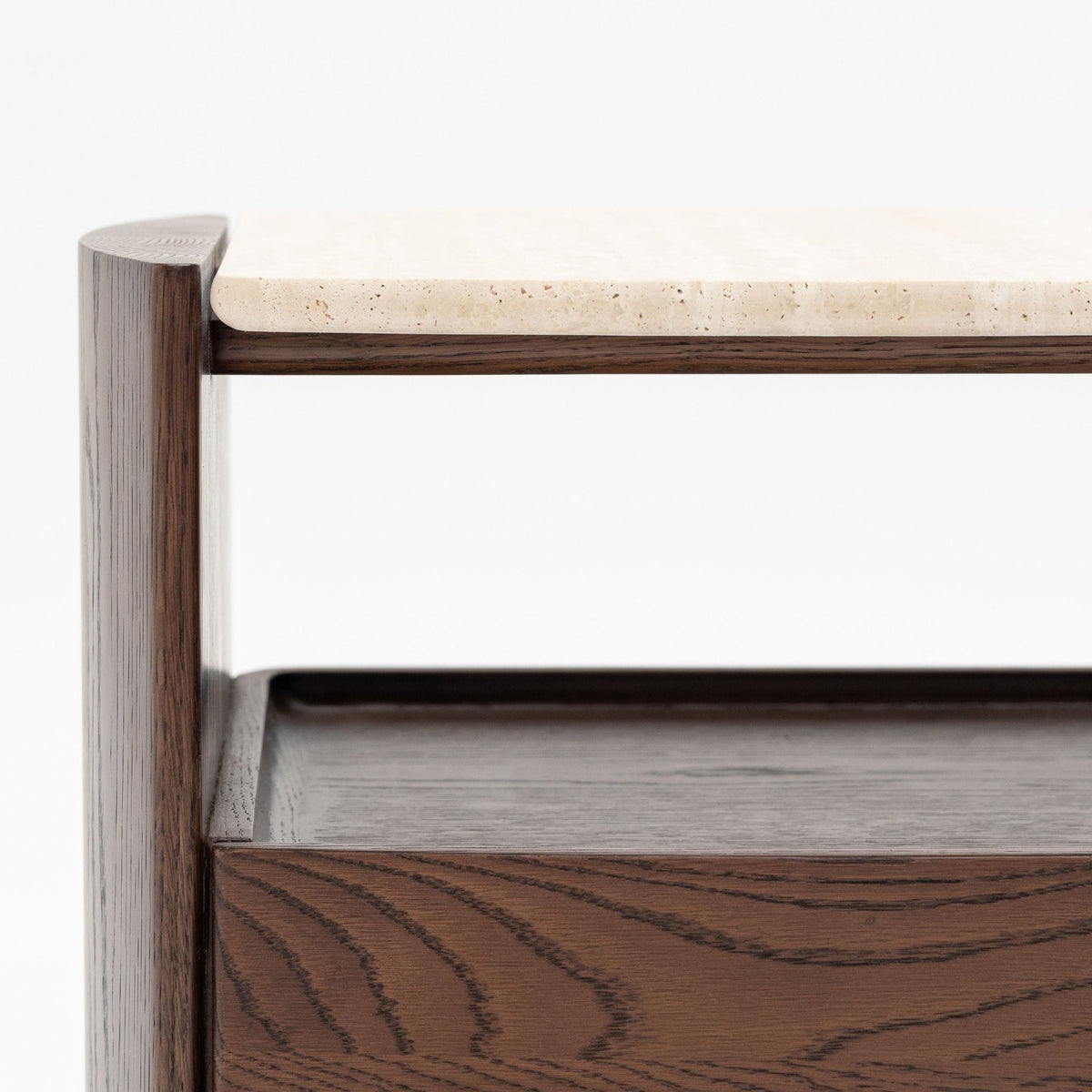 Tathra Nightstand - Espresso Oak & Travertine - Bedside Tables Tolv Loom Collection Dubai