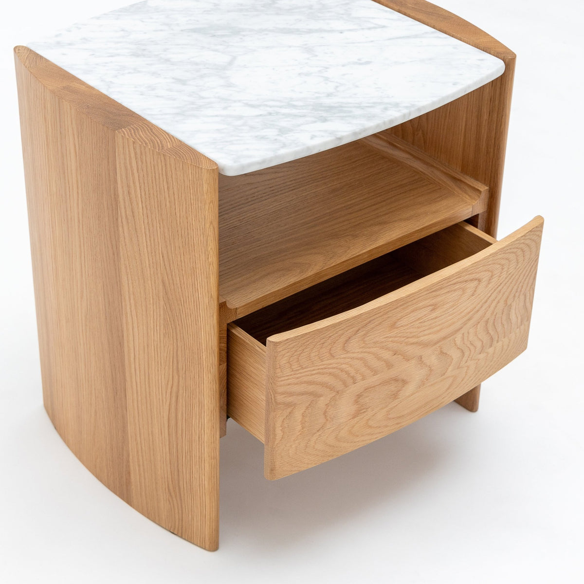 Tathra Nightstand - Light Oak & Bianca Carrara