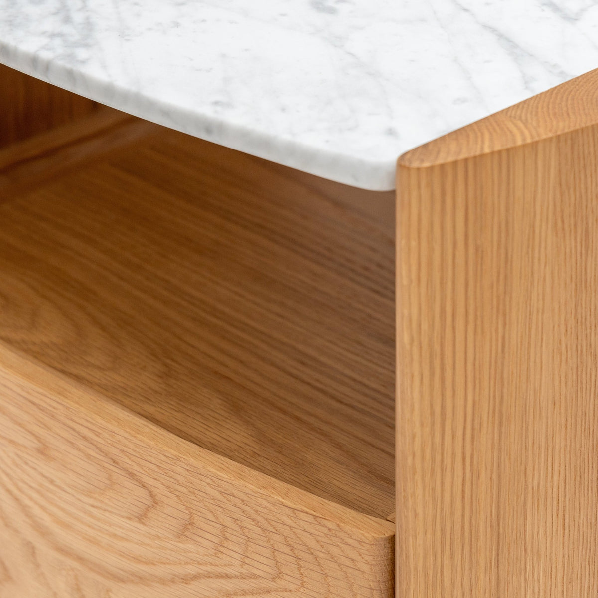 Tathra Nightstand - Light Oak & Bianca Carrara