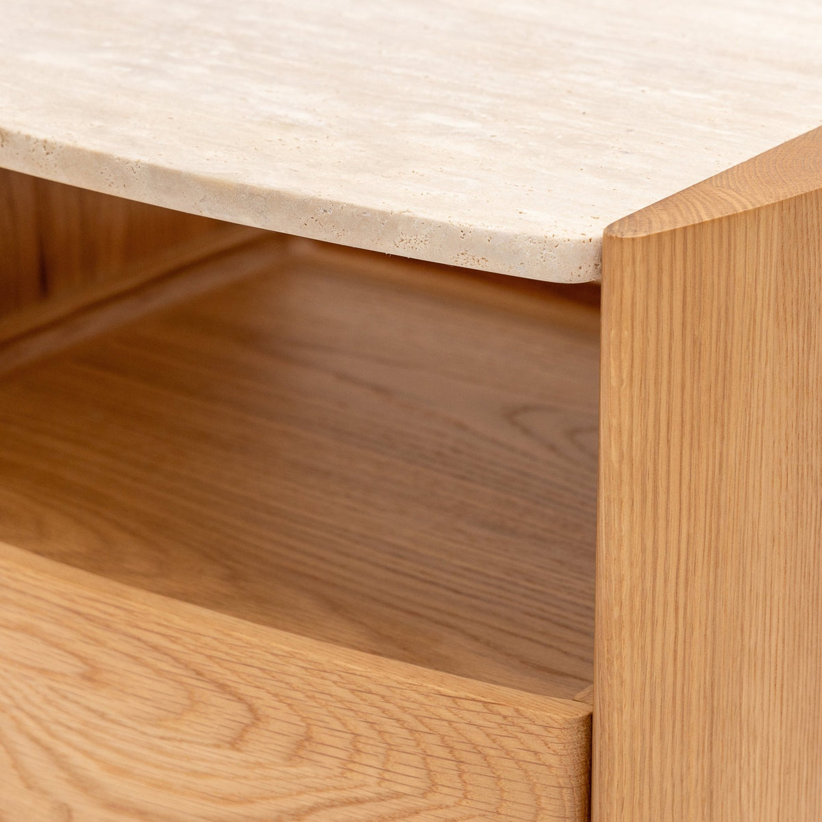 Tathra Nightstand - Light Oak & Travertine