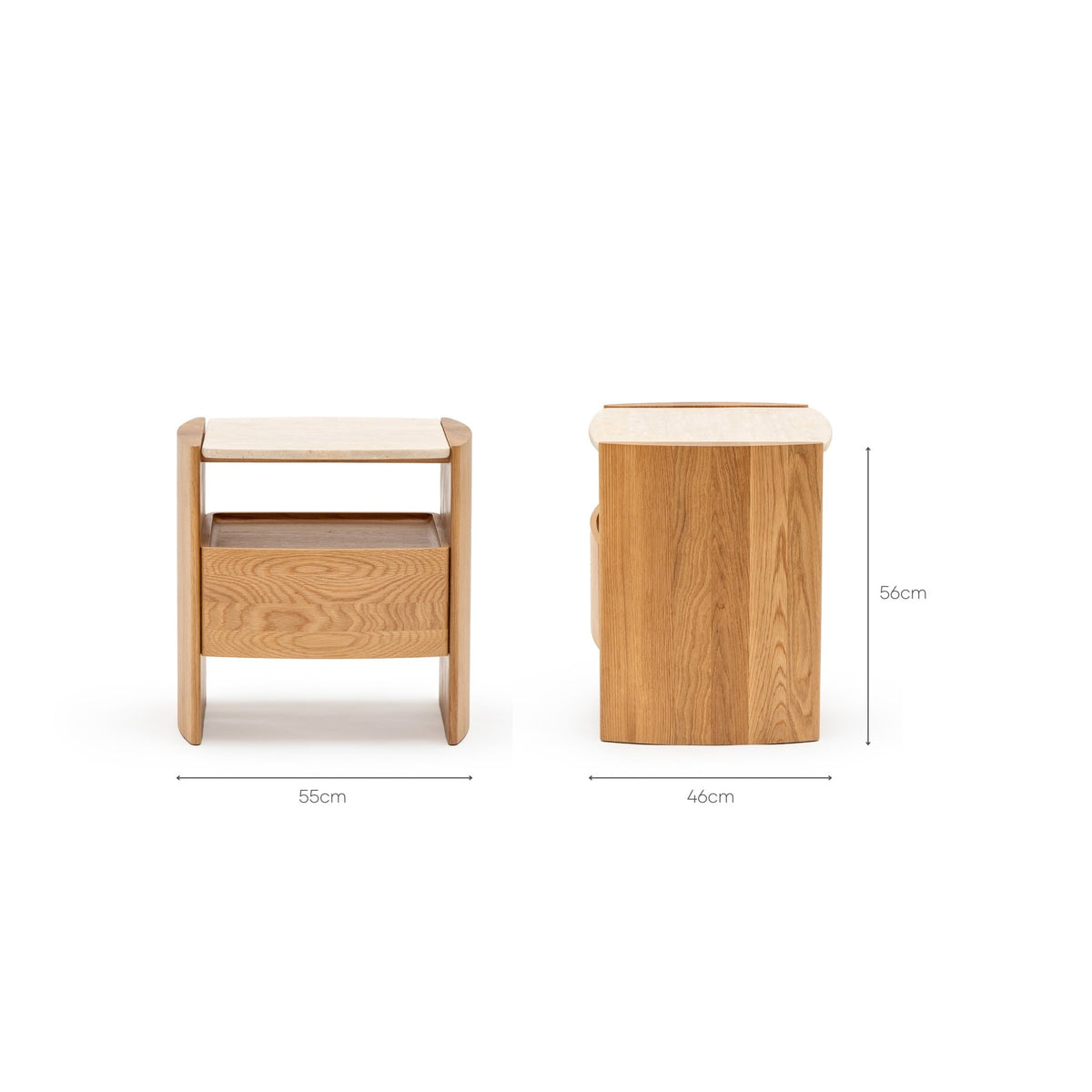Tathra Nightstand - Light Oak & Travertine