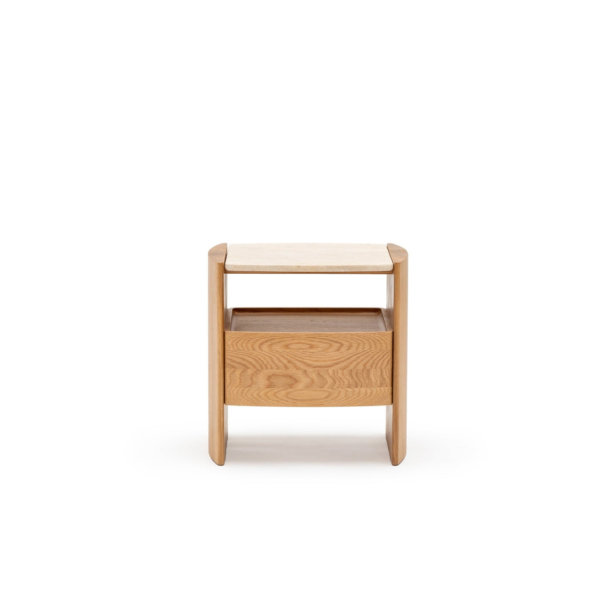 Tathra Nightstand - Light Oak & Travertine