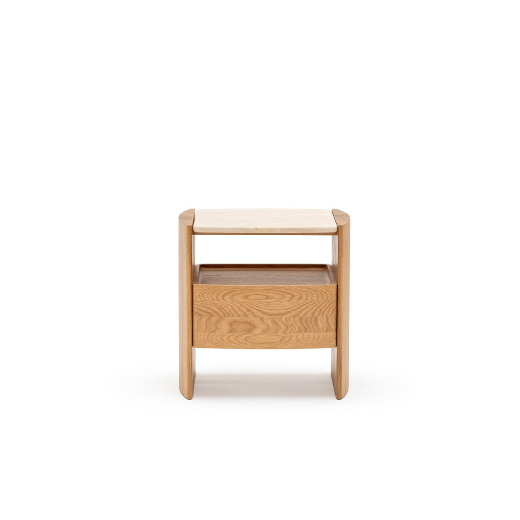 Tathra Nightstand - Light Oak & Travertine - Loom Collection