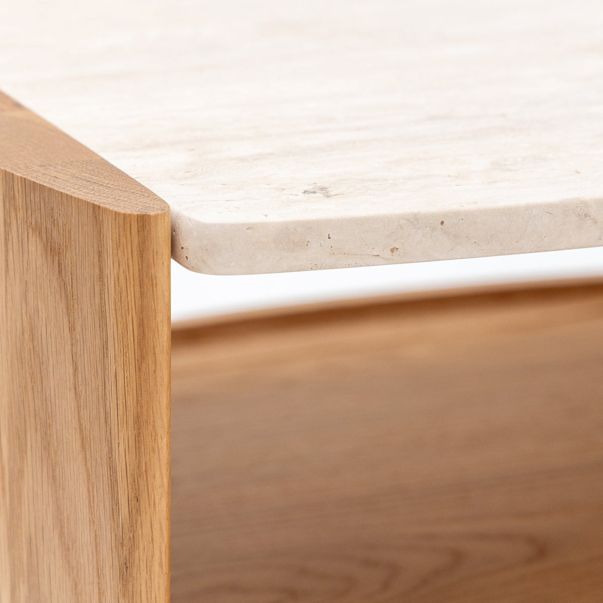 Tathra Nightstand - Light Oak & Travertine