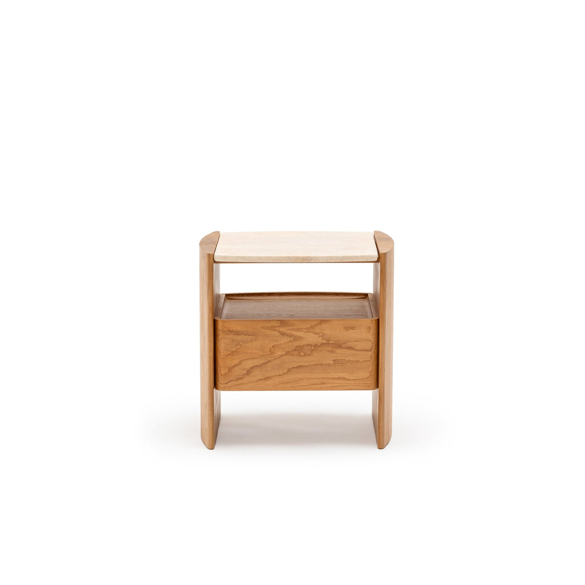 Tathra Nightstand - Light Oak & Travertine