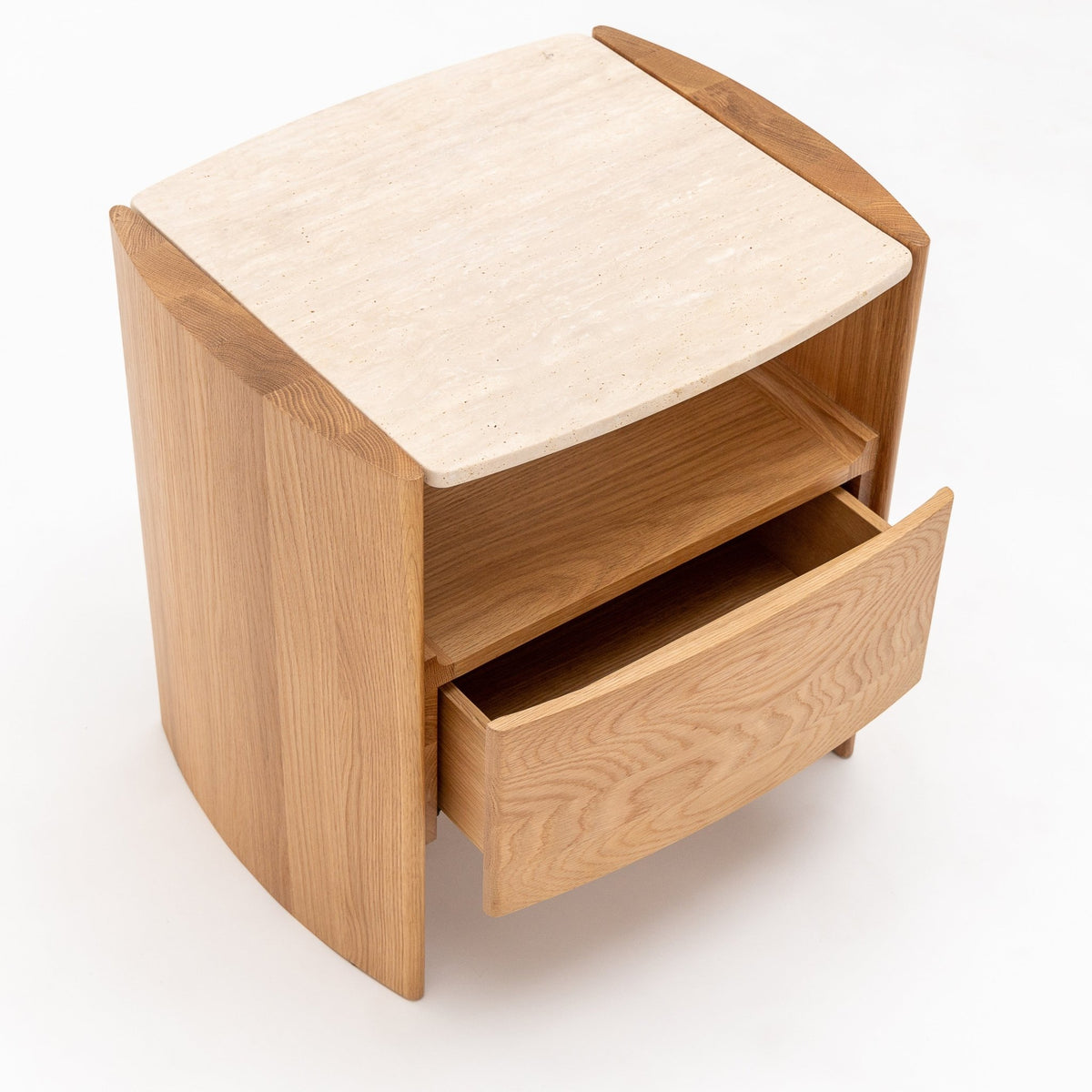 Tathra Nightstand - Light Oak & Travertine