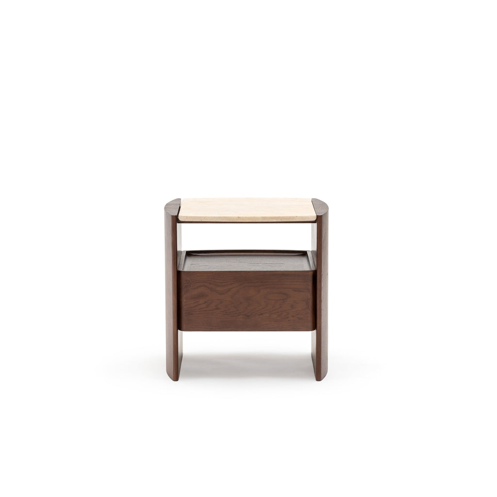 Tathra Nightstand - Smoked Oak & Travertine - Loom Collection