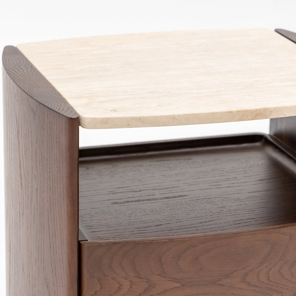 Tathra Nightstand - Smoked Oak & Travertine - Loom Collection