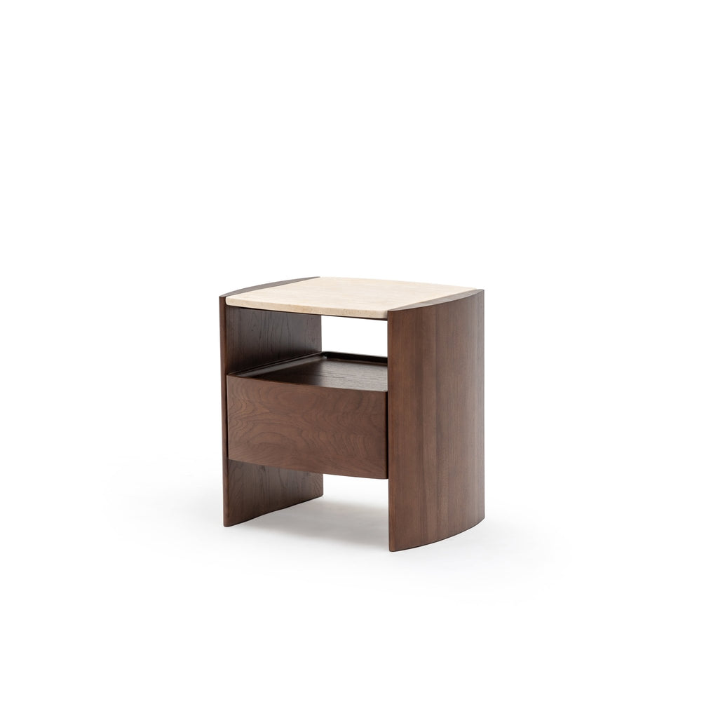 Tathra Nightstand - Smoked Oak & Travertine - Loom Collection