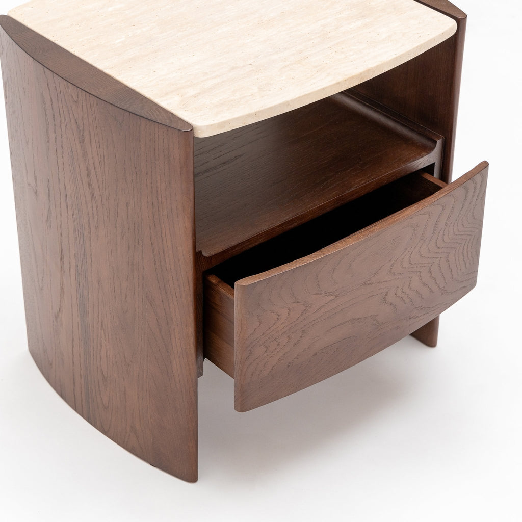 Tathra Nightstand - Smoked Oak & Travertine - Loom Collection