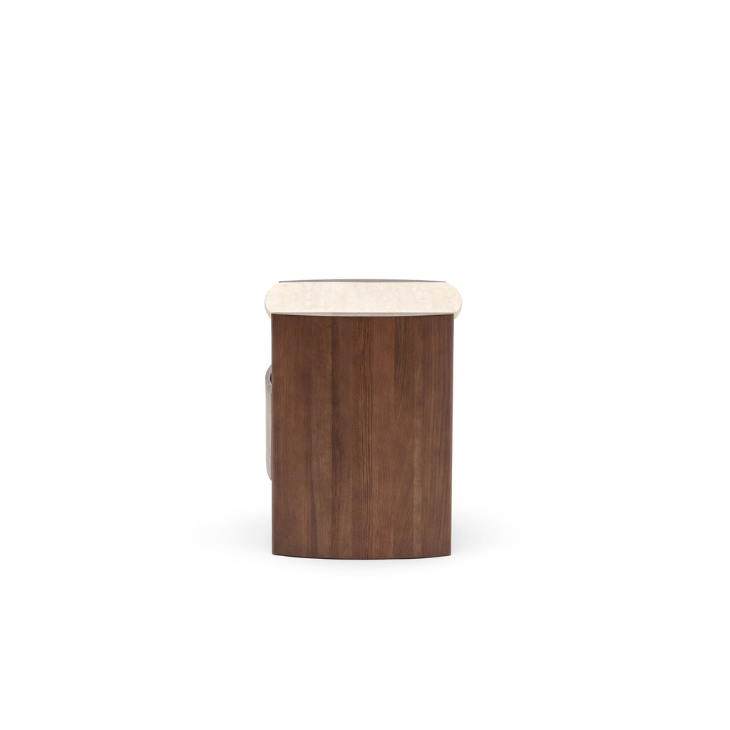 Tathra Nightstand - Smoked Oak & Travertine - Loom Collection