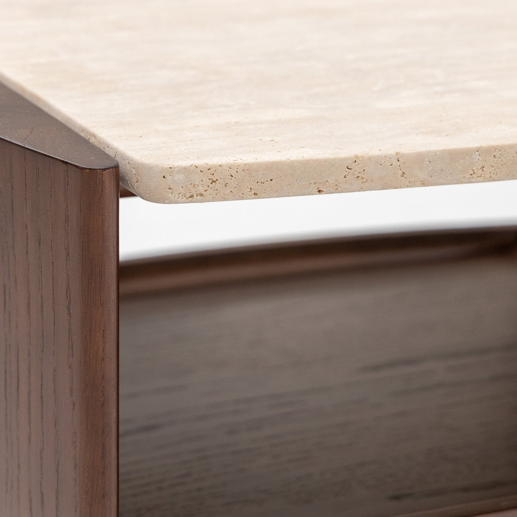 Tathra Nightstand - Smoked Oak & Travertine - Loom Collection