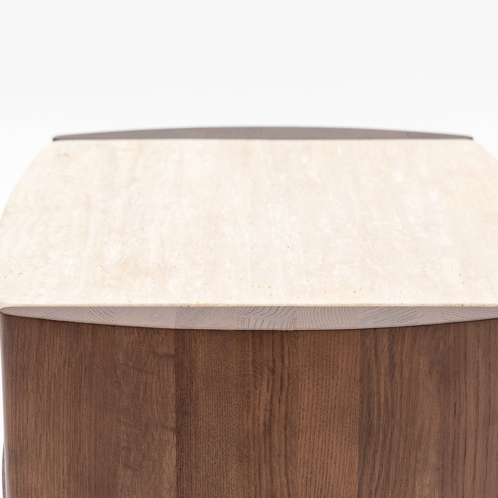 Tathra Nightstand - Smoked Oak & Travertine - Loom Collection