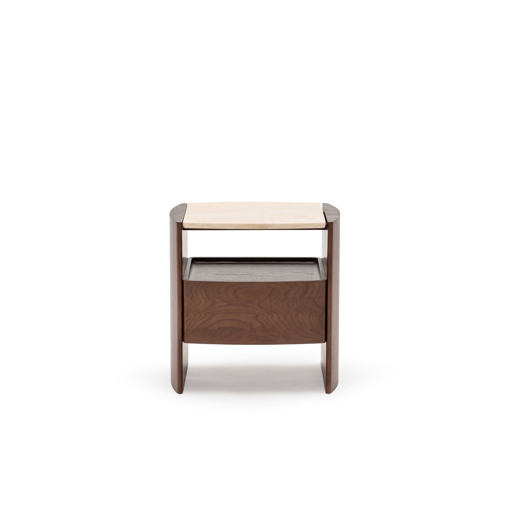 Tathra Nightstand - Smoked Oak & Travertine - Loom Collection