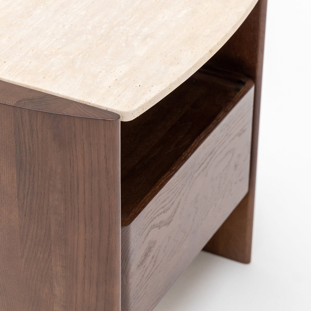 Tathra Nightstand - Smoked Oak & Travertine - Loom Collection