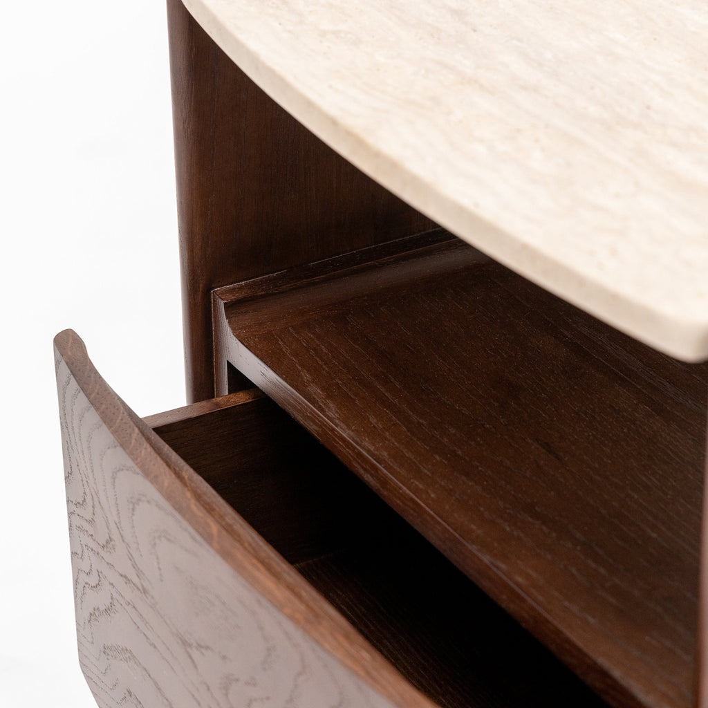 Tathra Nightstand - Smoked Oak & Travertine - Loom Collection