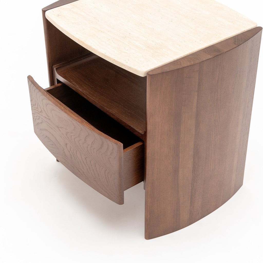 Tathra Nightstand - Smoked Oak & Travertine - Loom Collection