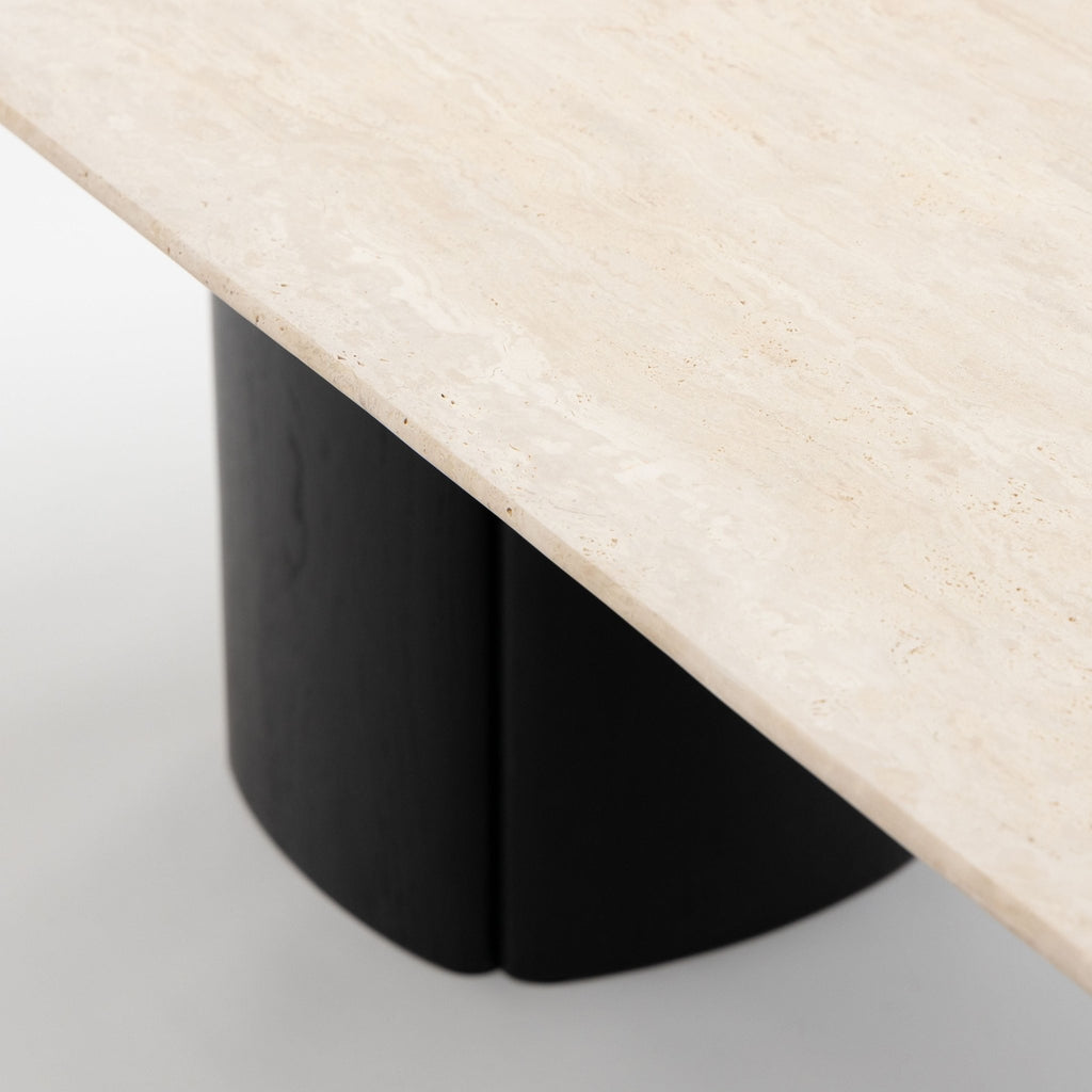 Tathra Table - Black Oak & Travertine - Oval Dining Tables Tolv Loom Collection Dubai