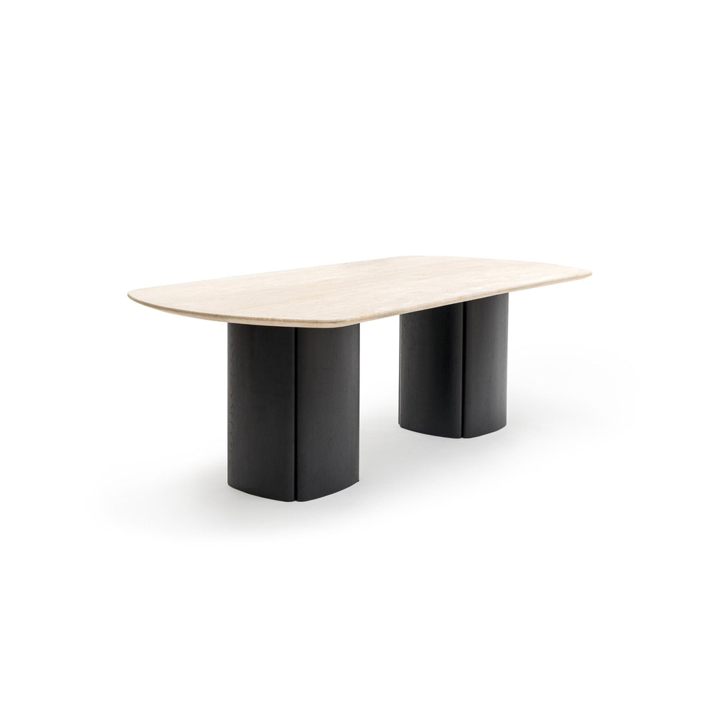 Tathra Table - Black Oak & Travertine - Oval Dining Tables Tolv Loom Collection Dubai