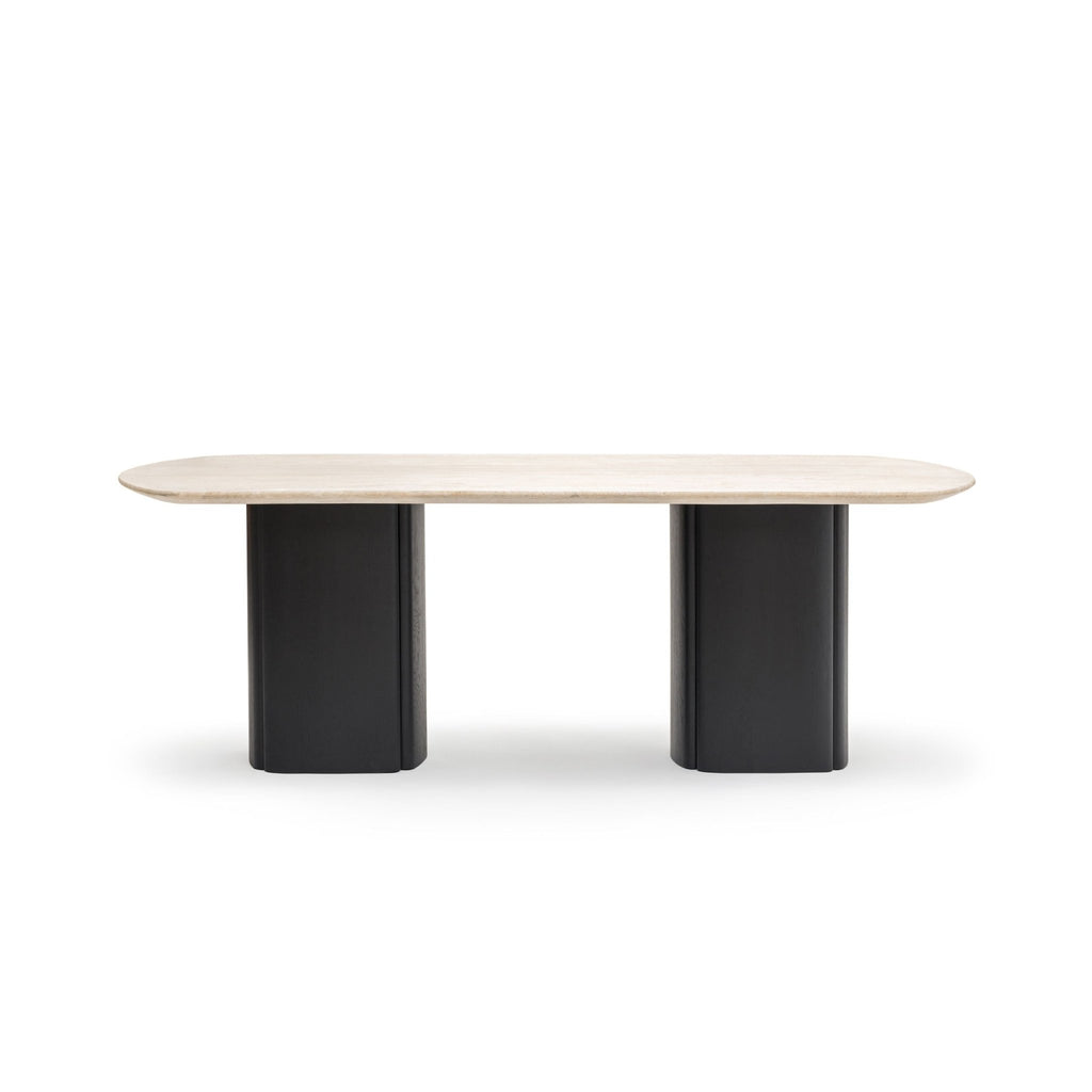 Tathra Table - Black Oak & Travertine - Oval Dining Tables Tolv Loom Collection Dubai