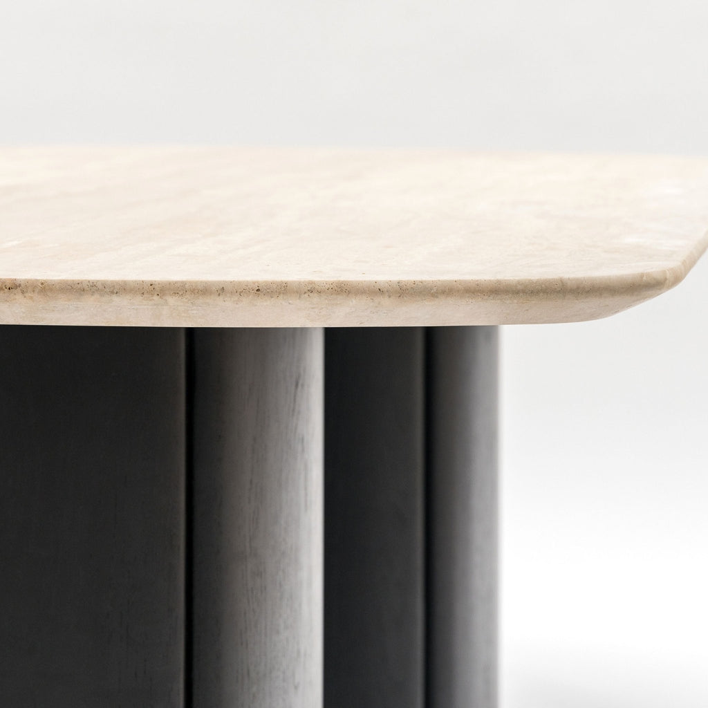 Tathra Table - Black Oak & Travertine - Oval Dining Tables Tolv Loom Collection Dubai