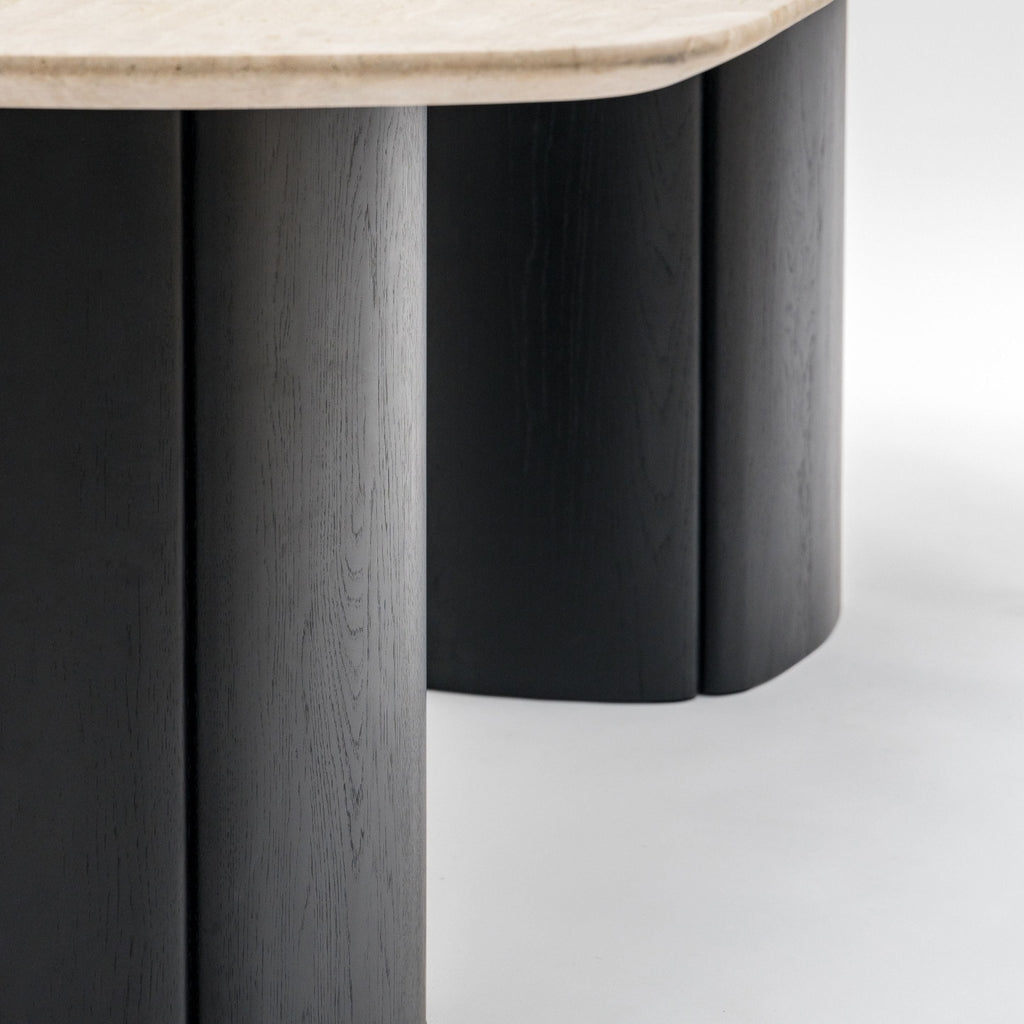Tathra Table - Black Oak & Travertine - Oval Dining Tables Tolv Loom Collection Dubai