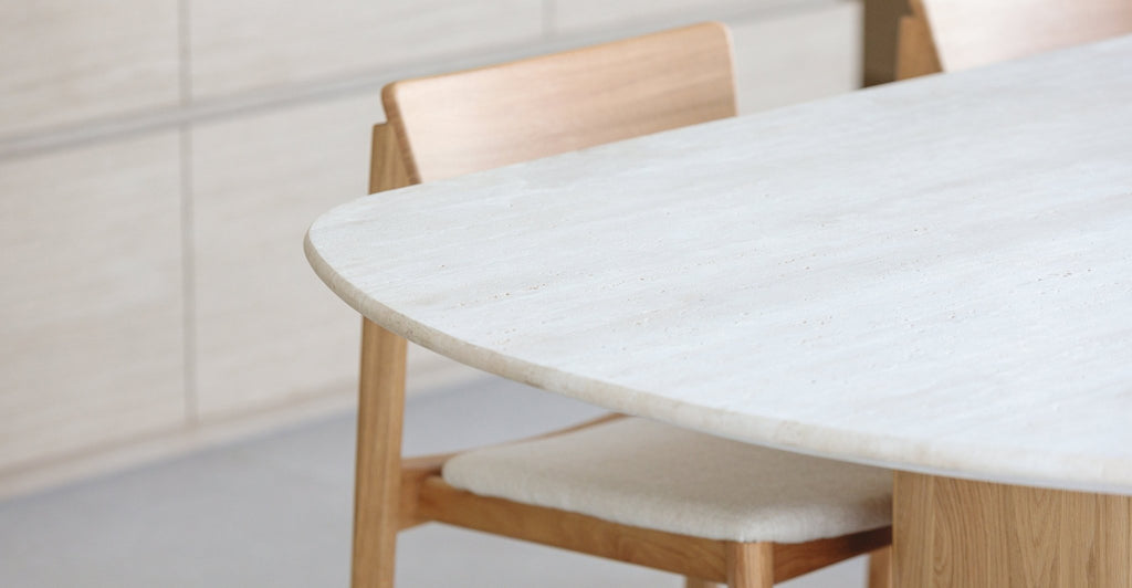 Tathra Table - Light Oak & Travertine.