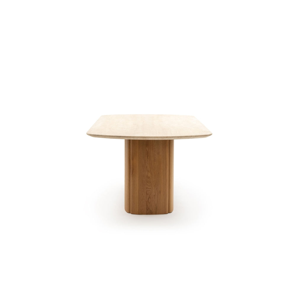 Tathra Table - Light Oak & Travertine - Oval Dining Tables Tolv Loom Collection Dubai