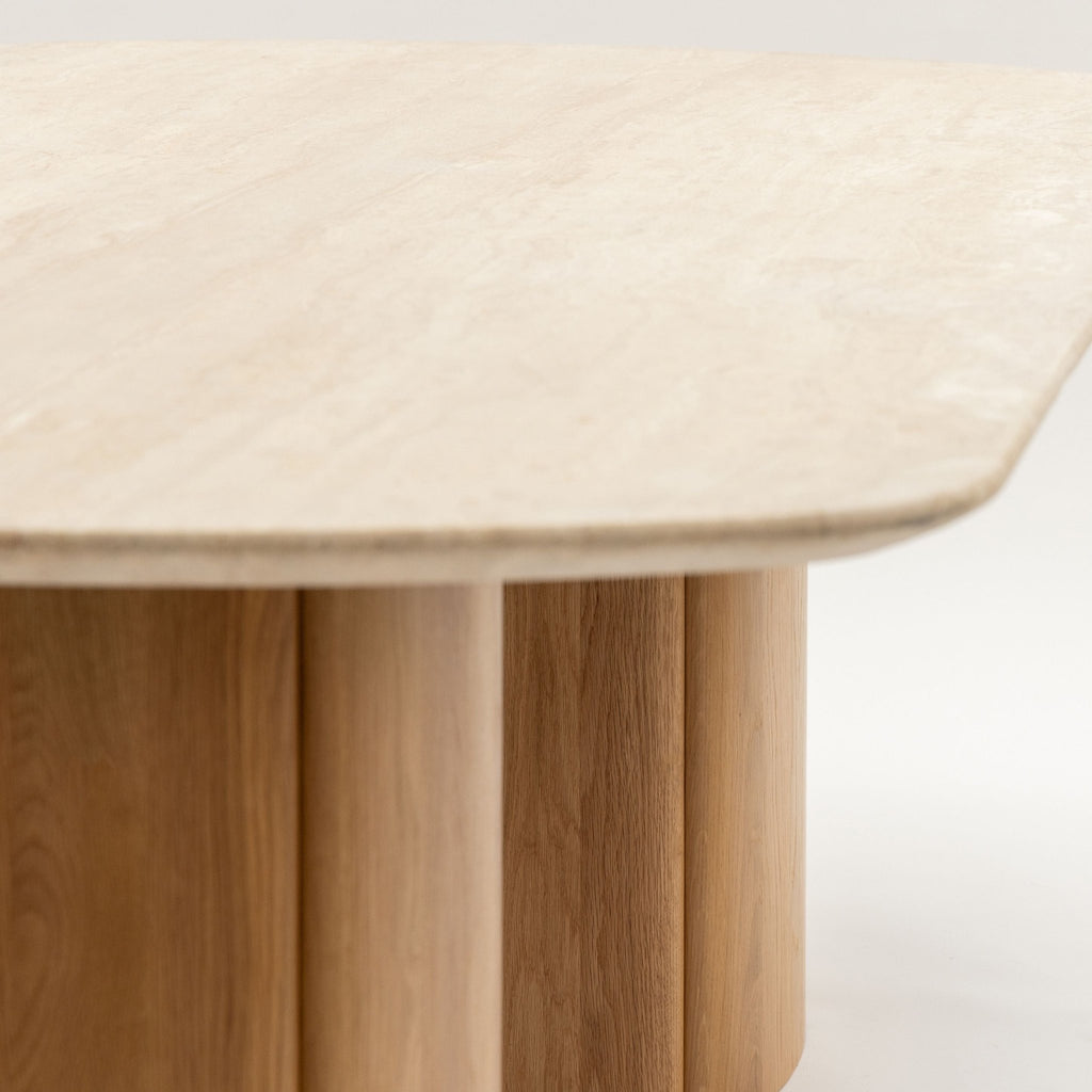 Tathra Table - Light Oak & Travertine - Oval Dining Tables Tolv Loom Collection Dubai