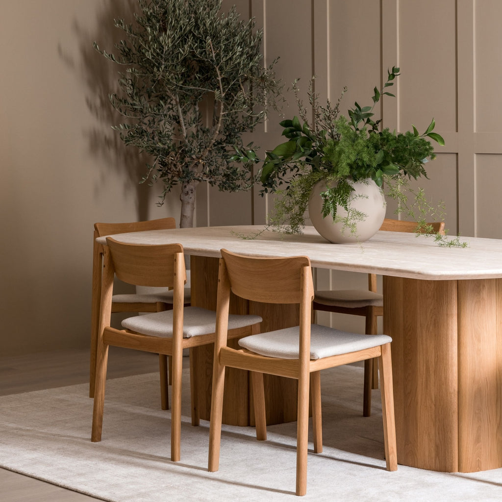 Tathra Table - Light Oak & Travertine - Oval Dining Tables Tolv Loom Collection Dubai