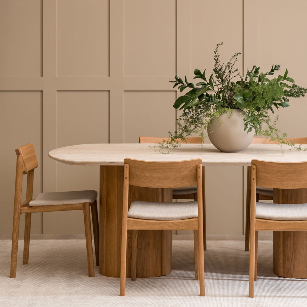 Tathra Table - Light Oak & Travertine - Oval Dining Tables Tolv Loom Collection Dubai