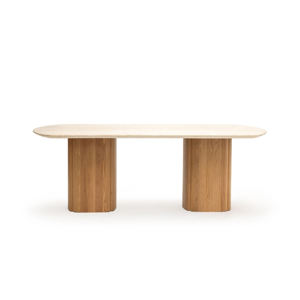 Tathra Table - Light Oak & Travertine - Oval Dining Tables Tolv Loom Collection Dubai