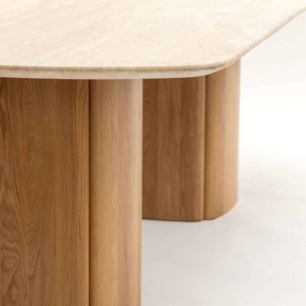 Tathra Table - Light Oak & Travertine - Oval Dining Tables Tolv Loom Collection Dubai