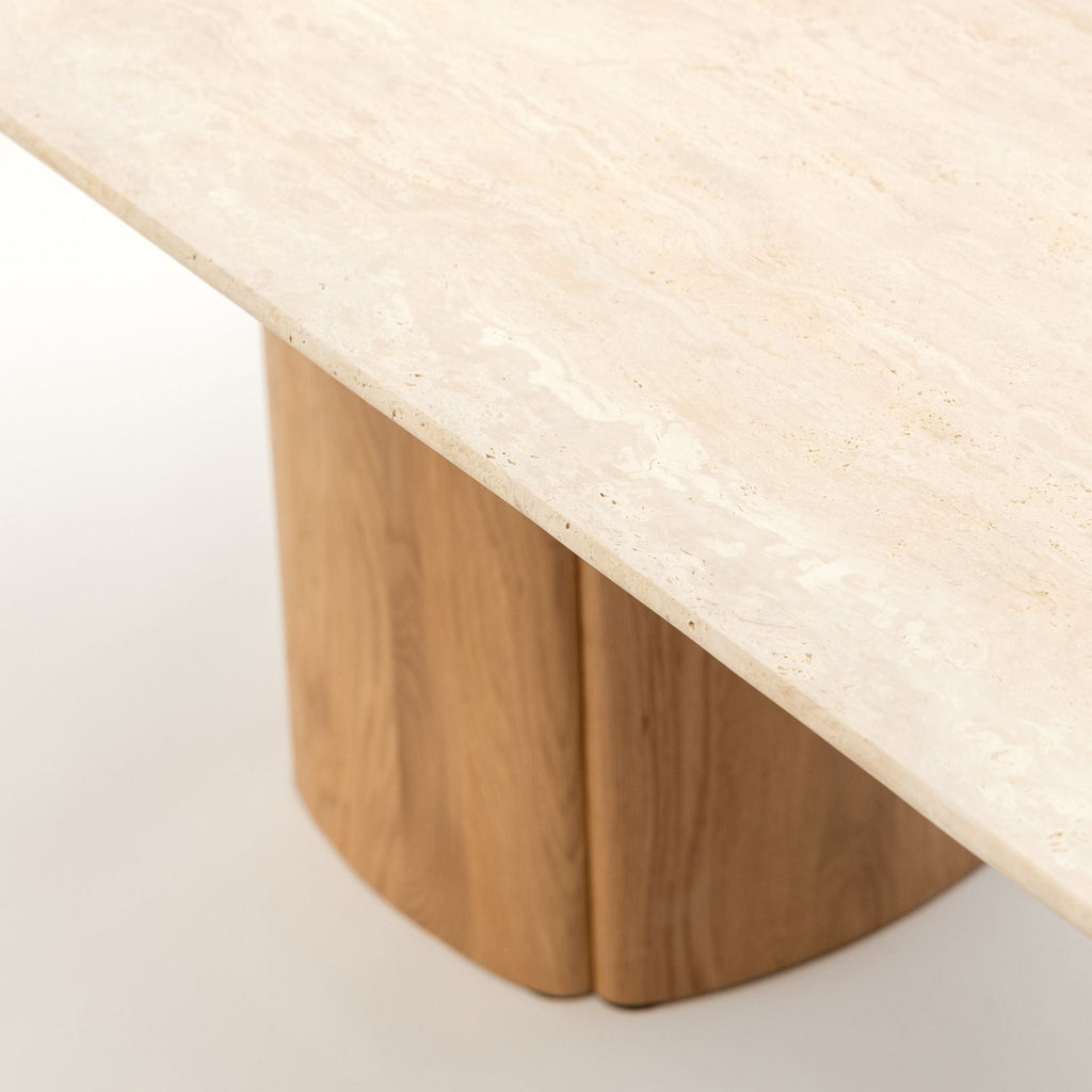 Tathra Table - Light Oak & Travertine - Oval Dining Tables Tolv Loom Collection Dubai